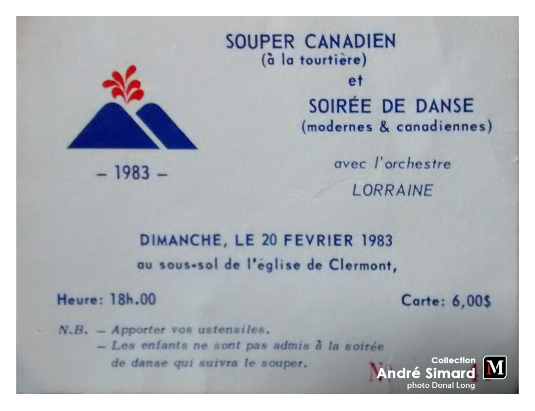 La Clermontaine billet de souper 1983