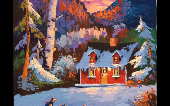 Plaisirs d’hiver en Charlevoix, huile sur toile galerie 18x24 par Martin Desbiens (Tous droits réservés)