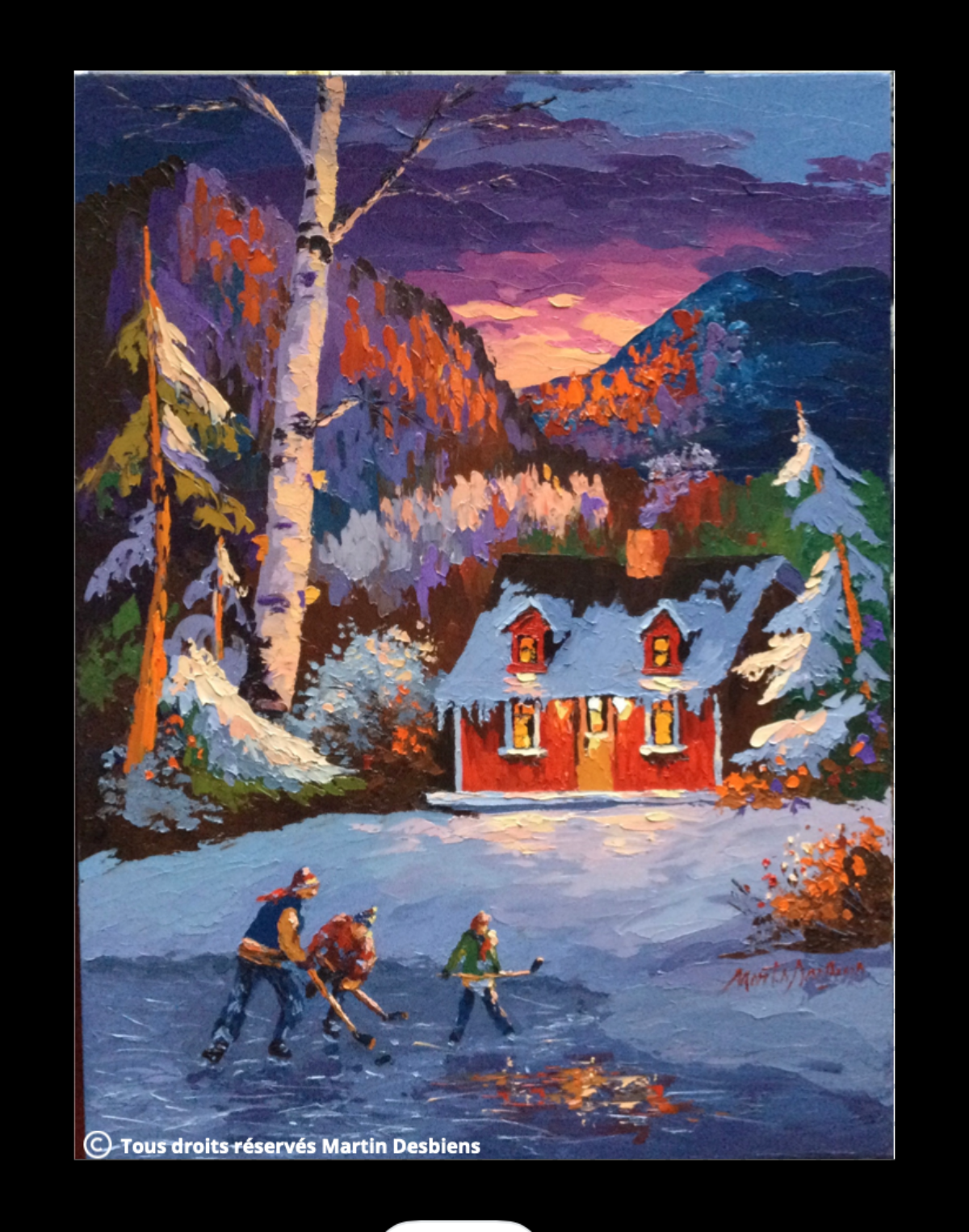 Plaisirs d’hiver en Charlevoix, huile sur toile galerie 18x24 par Martin Desbiens (Tous droits réservés)